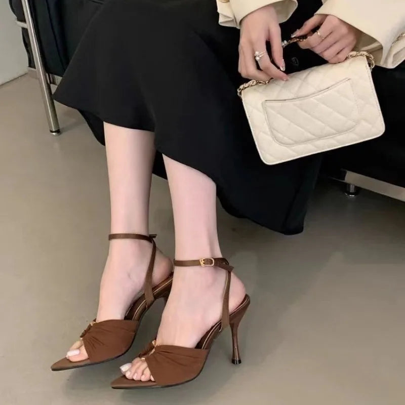 Sexy Super-high Heels Women Sandals Fad Pointed Toe Heeled Shoes 2025 Summer Stilettos Pumps Elegant Slingback Chaussures Femme