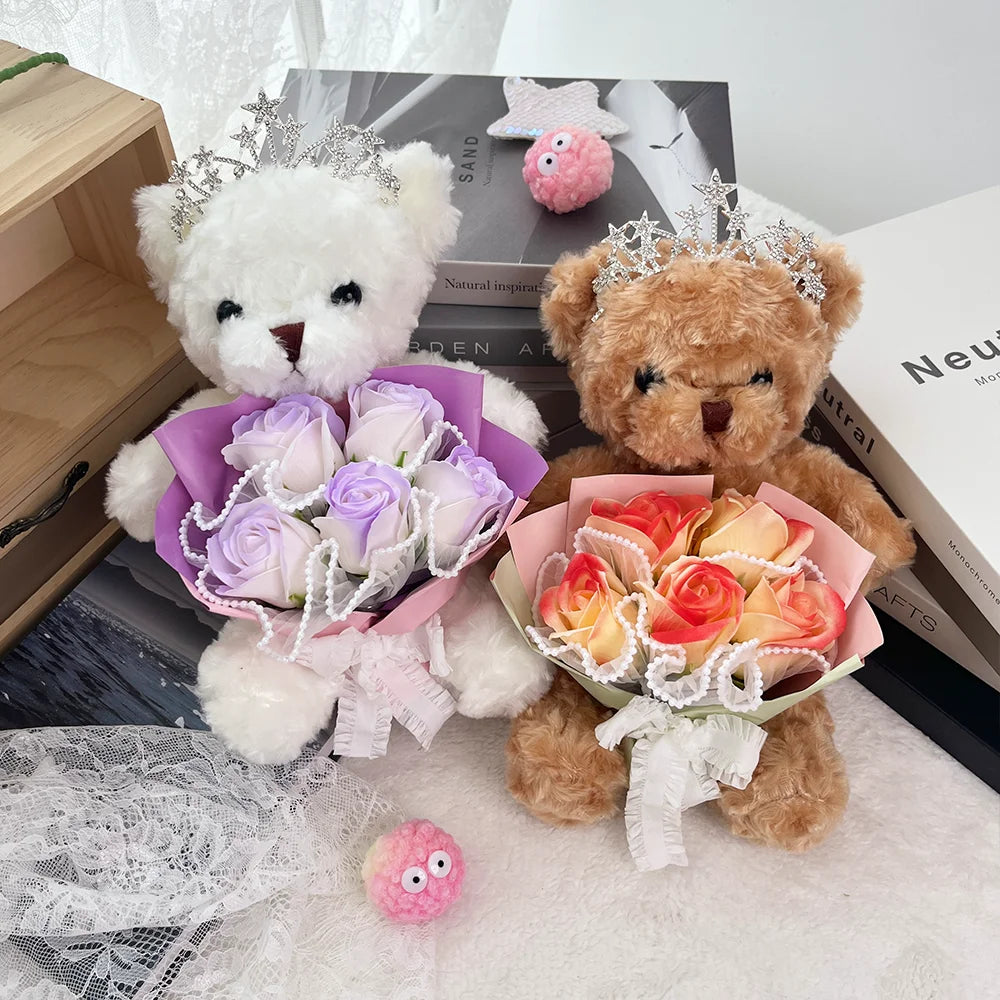 1pc Rose Flower Bouquet Bear Gifts Box Creative Artificial Soap Flowers Bouquet Wedding Birthday Christmas Gifts for Women Girls