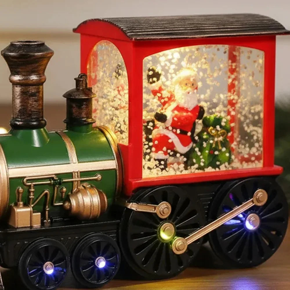 Christmas Train Crystal Ball Ornament, Lighting Santa Claus Snowman Decoration, 2025 New Year Desktop Xmas Tree Gift Retro Style