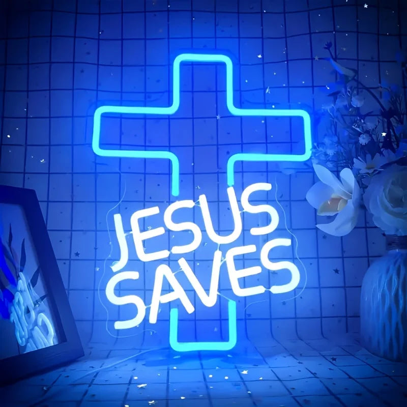 Jesus Cross Neon Sign Light, Led Neon Sign Bedroom Home Decoration Neon Sign, Wall Decor Christmas New Year Christian