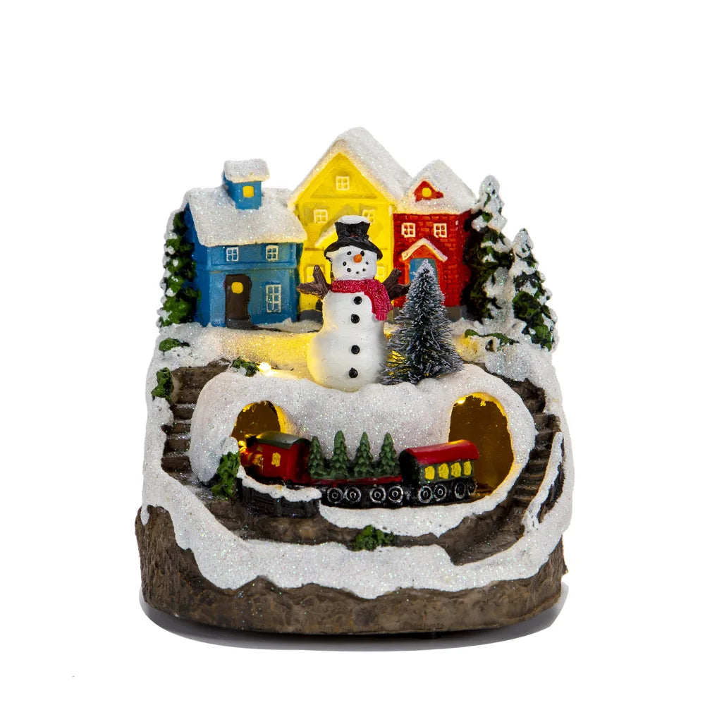 Christmas Music Gift Box Home Decoration Popcorn Scene Village Rotating Santa Statue Christmas Desktop Decor Xmas Kid Child Gift