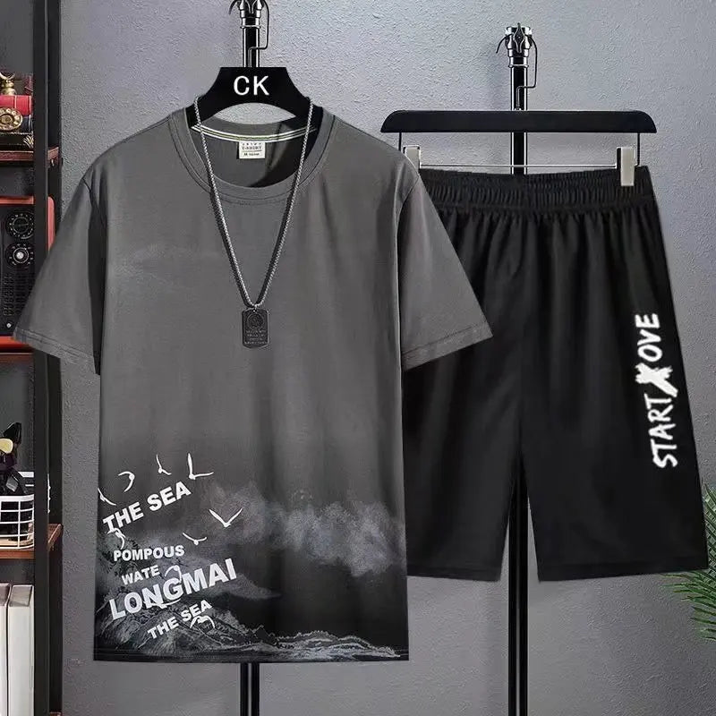 Trendy Suits for men  Men's Summer Shorts Set Gym Outfit Student Short Sleeve Tee 2 Piece Set Tracksuits Men Casual Men Clothing