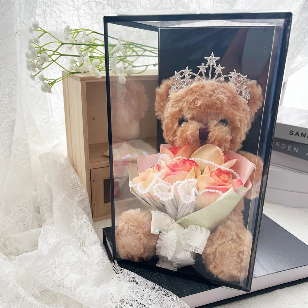 1pc Rose Flower Bouquet Bear Gifts Box Creative Artificial Soap Flowers Bouquet Wedding Birthday Christmas Gifts for Women Girls