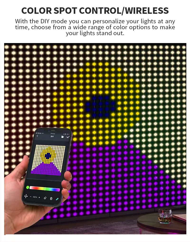 Smart RGB LED Curtain Lights RGB LED String Light AppControl USB DIY Text Animation Display Music Sync for Christmas Party Decor