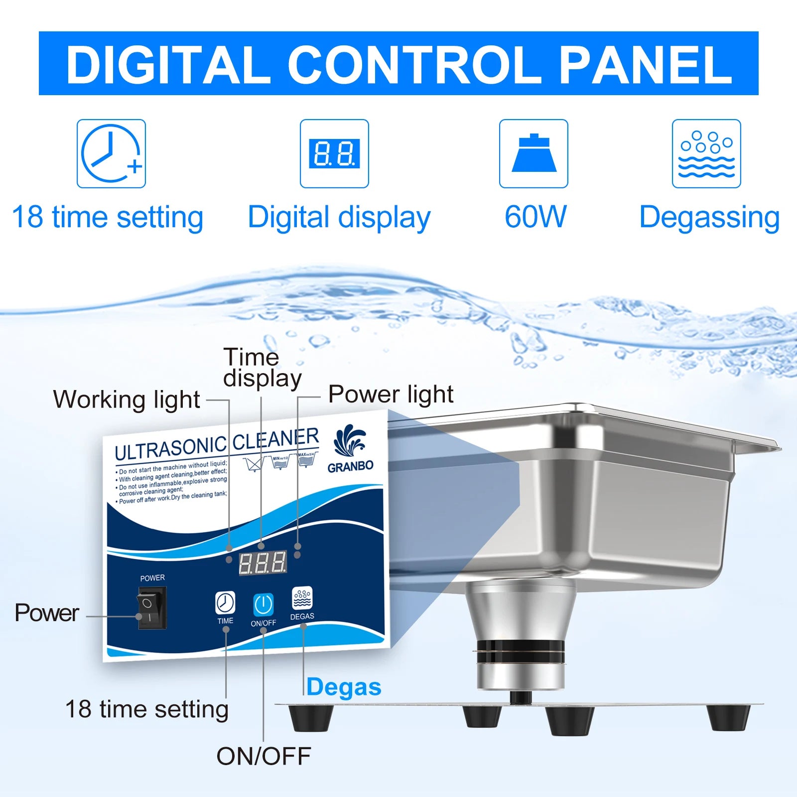 800ml Household Digital Ultrasonic Cleaner 60W Stainless Steel Bath 110V 220V Degas Ultrasound Washing for Watches Jewelry