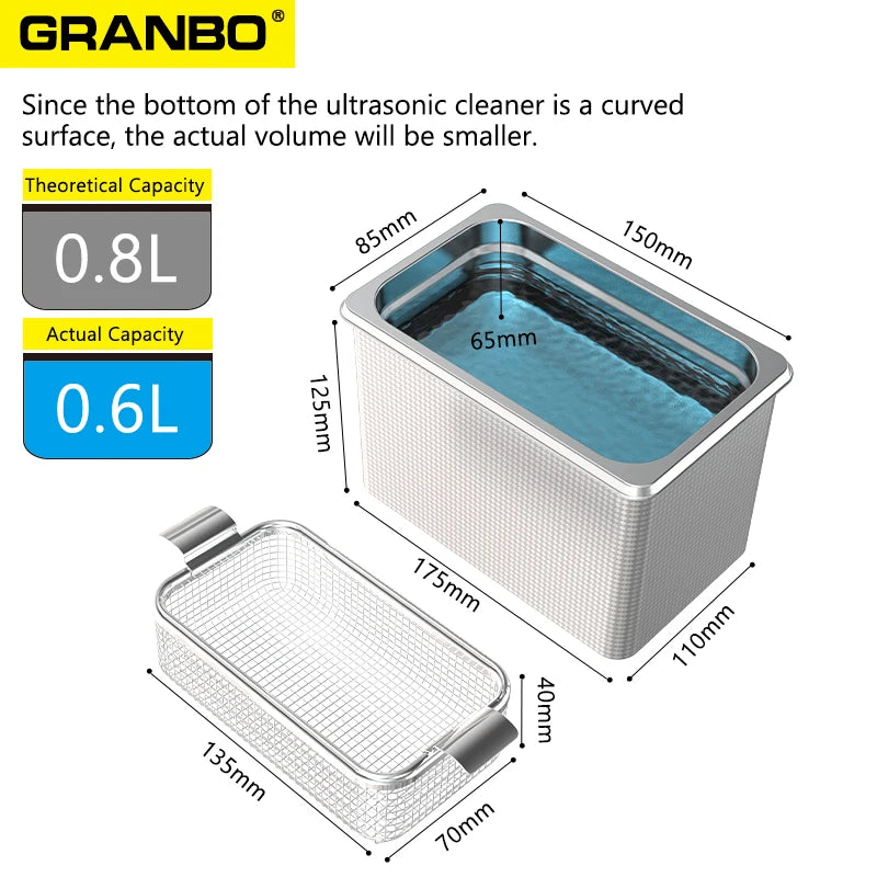 800ml Household Digital Ultrasonic Cleaner 60W Stainless Steel Bath 110V 220V Degas Ultrasound Washing for Watches Jewelry