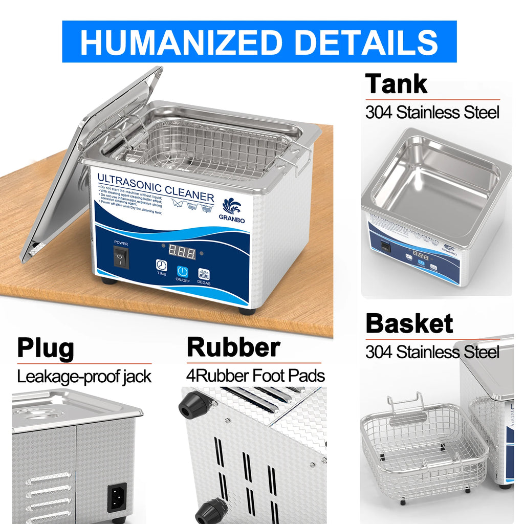800ml Household Digital Ultrasonic Cleaner 60W Stainless Steel Bath 110V 220V Degas Ultrasound Washing for Watches Jewelry
