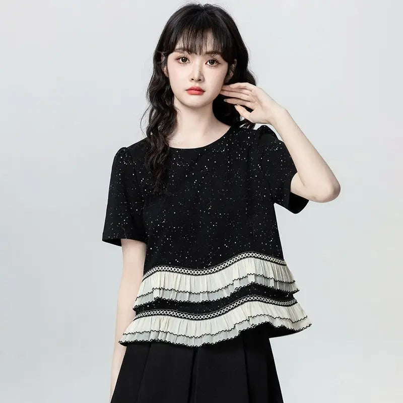 Fashionable Women's Clothing 2025 Summer Dopamine Outfit Slim-fit Short-sleeve Top for Women