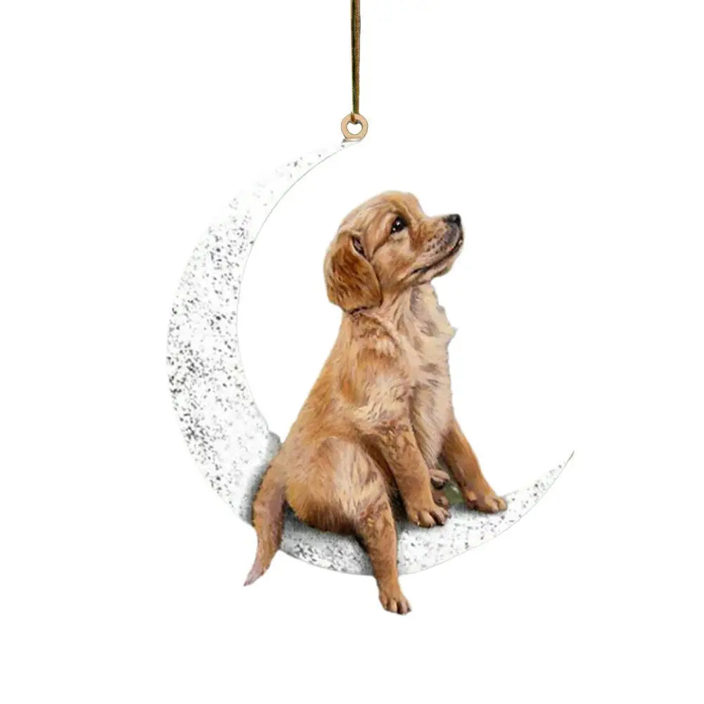 Car Rearview Mirror Pendant Dog Pendant Sitting On The Moon Cute Teddy Puppy Hanging Ornament Keychain Pendant Christmas Decor
