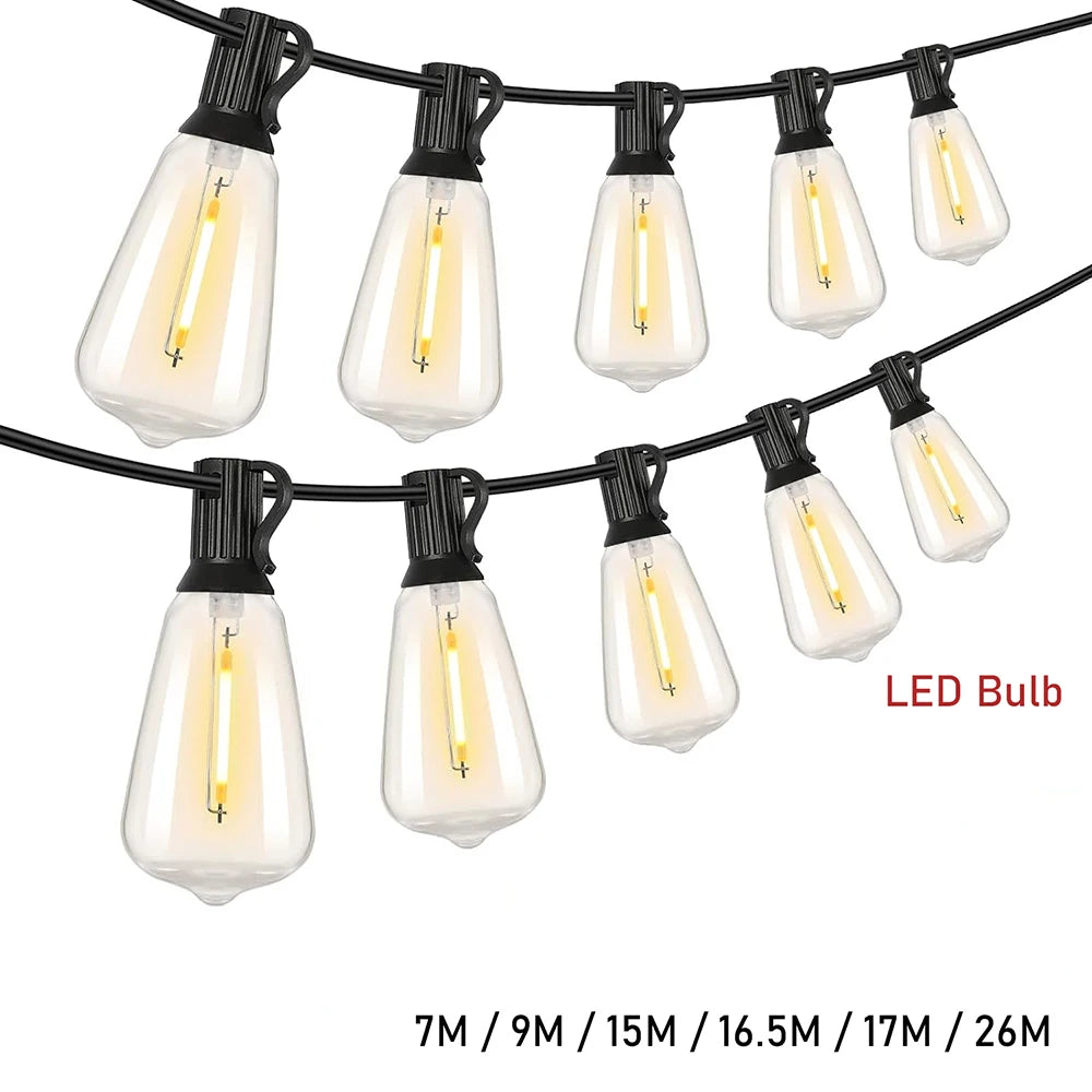 Festoon ST38 LED Globe String Fairy Lights Outdoor Dimmable For Christmas Party Garden Decor Garland Lamp Street Patio Backyard