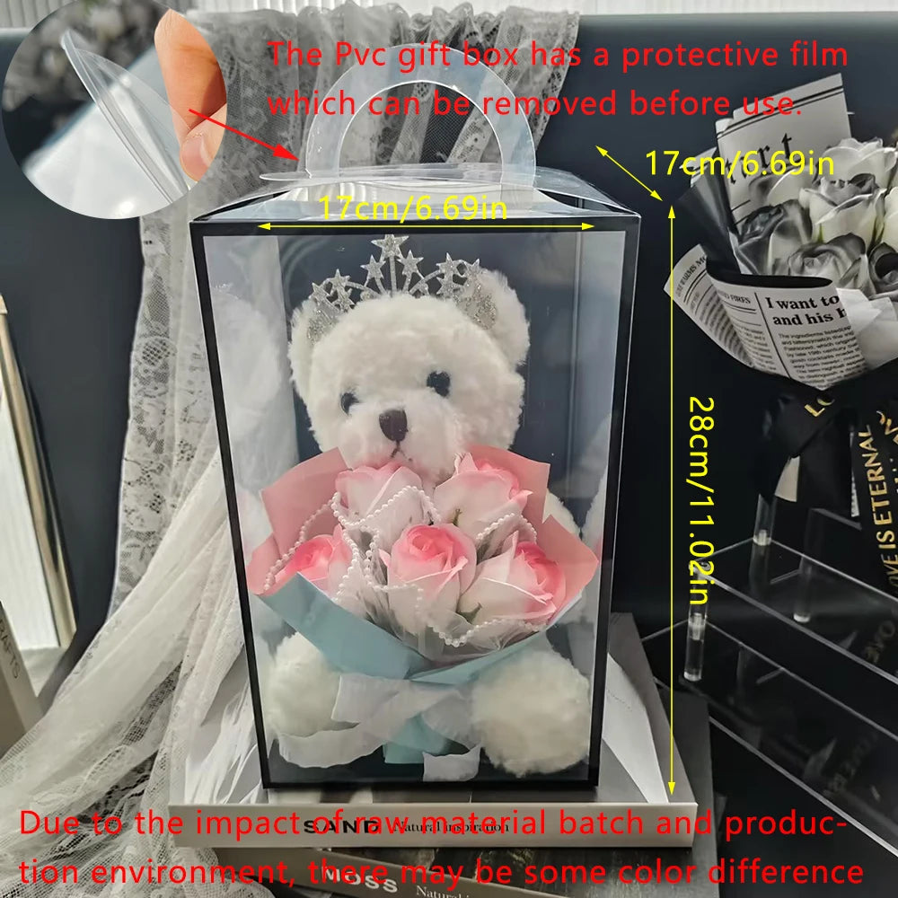 1pc Rose Flower Bouquet Bear Gifts Box Creative Artificial Soap Flowers Bouquet Wedding Birthday Christmas Gifts for Women Girls