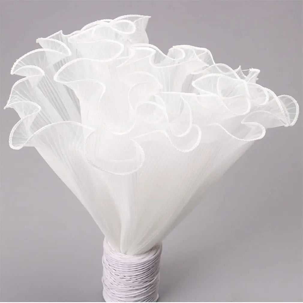 White Floral Packaging for Bouquets  Including Decorative Mesh Wrapping Paper, Pearl-Edged Wrapping Paper, Wrinkled Wave Mesh