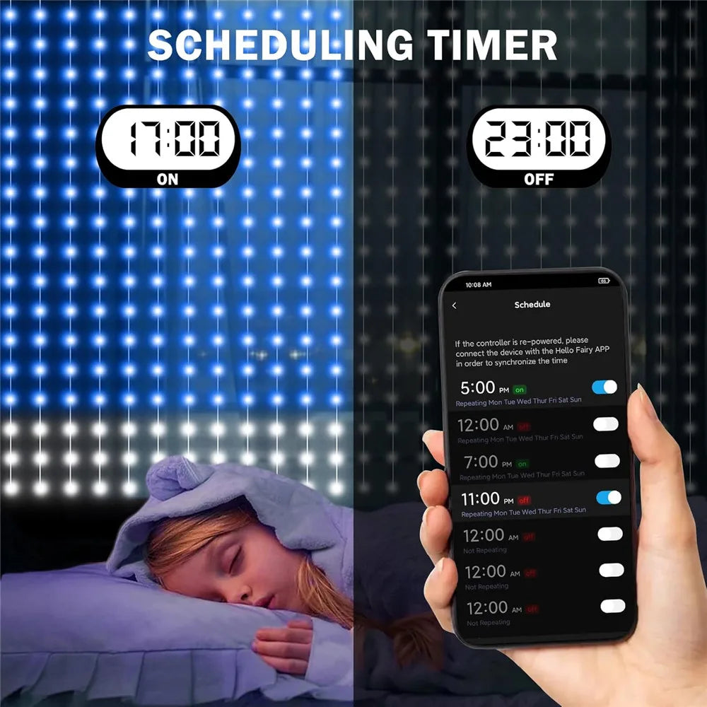 Smart Curtain Lights 400 LED Curtain Light with APP & Remote,DIY String Fairy Light for Valentine's Day, Motel, Bedroom