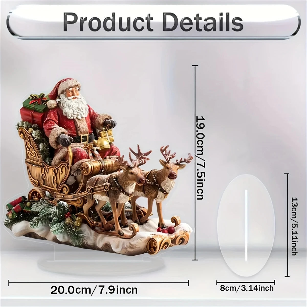 10in 2D Acrylic Display Stand Elk Sled with Santa Claus Christmas Decorations Multi-Functional Home Desk Decoration Photo Prop