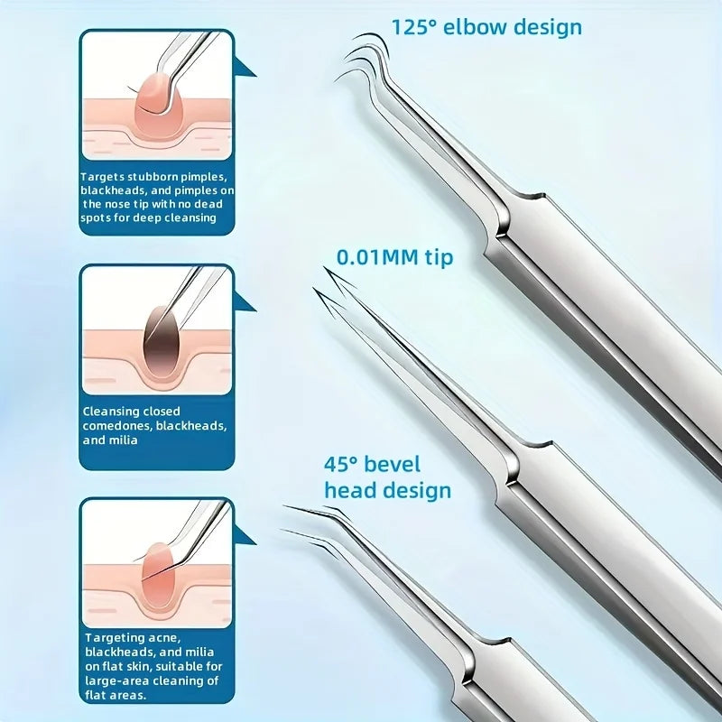 15pcs Facial Cleansing Beauty Tool Set Stainless Steel Pliers Cell Clips,Comedone Extractor,Blackhead and Whitehead Removal Tool
