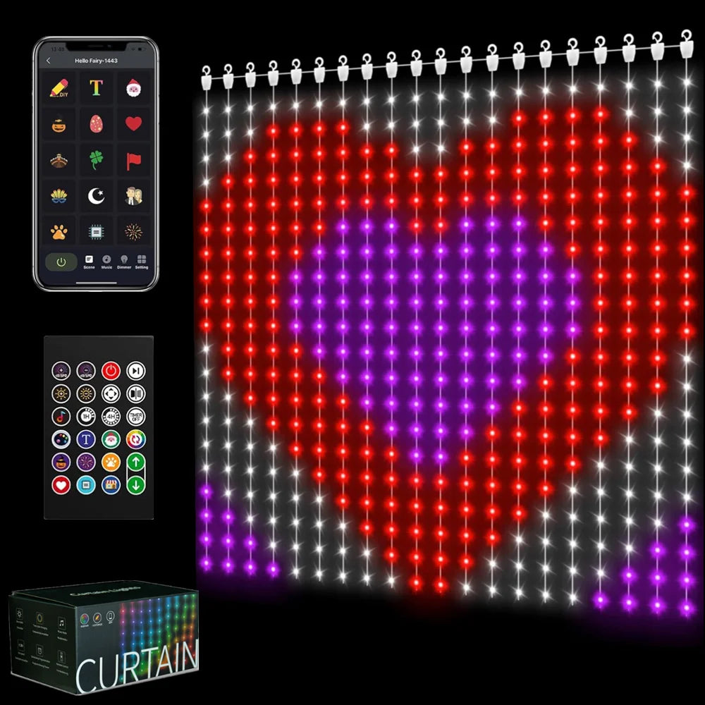 Smart Curtain Lights 400 LED Curtain Light with APP & Remote,DIY String Fairy Light for Valentine's Day, Motel, Bedroom