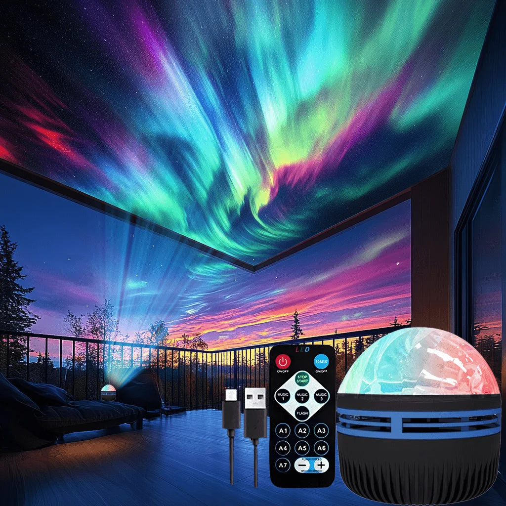 LED Northern Lights Projector Light 7 Modes Starry Sky Night Light with Remote USB Plug-in Auto Rotate for Bedroom Ceiling Party