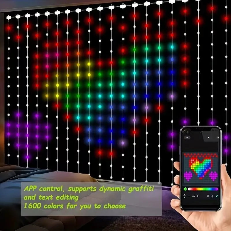 LED Curtain Light String RGBIC String Lights 400LEDS APP Remote Control Music Sync Curtain Light for Room Curtain Decorations