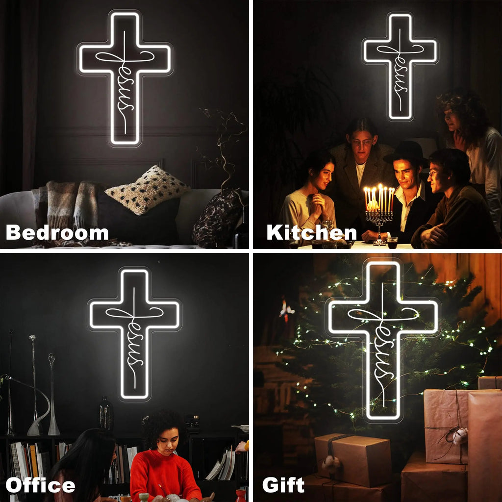 Jesus Cross Neon Sign Light, Led Neon Sign Bedroom Home Decoration Neon Sign, Wall Decor Christmas New Year Christian