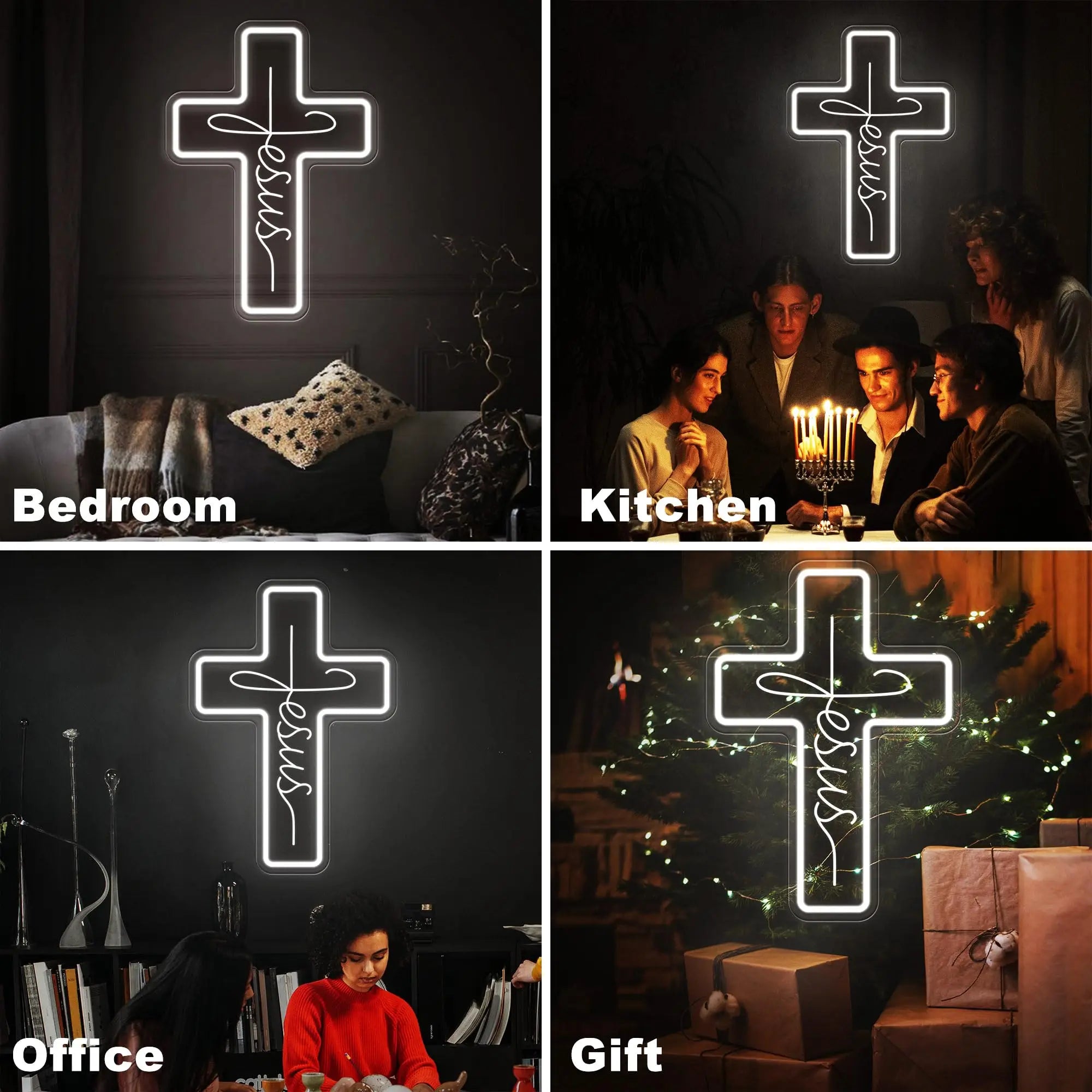 Jesus Cross Neon Sign Light, Led Neon Sign Bedroom Home Decoration Neon Sign, Wall Decor Christmas New Year Christian