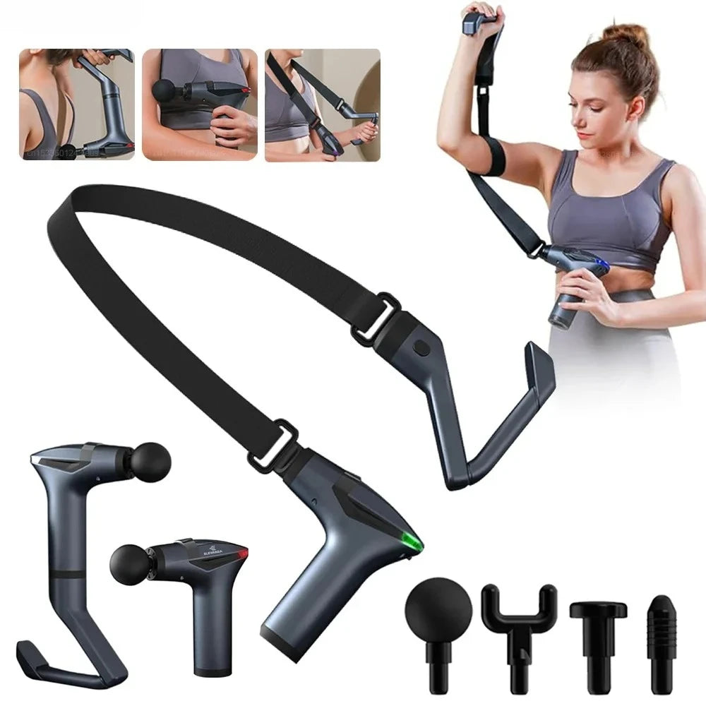 Fascia Massage Gun High Frequency Muscle Massage Gun Professional Body Back Shoulder Neck Waist Massager with Bent Long Handle