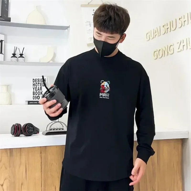 Fashion Trends 2025 T Shirt for Men Printed Tight Slim Fit Man Pullovers Streetwear High Brand Bulk Aesthetic Social Sweatshirts