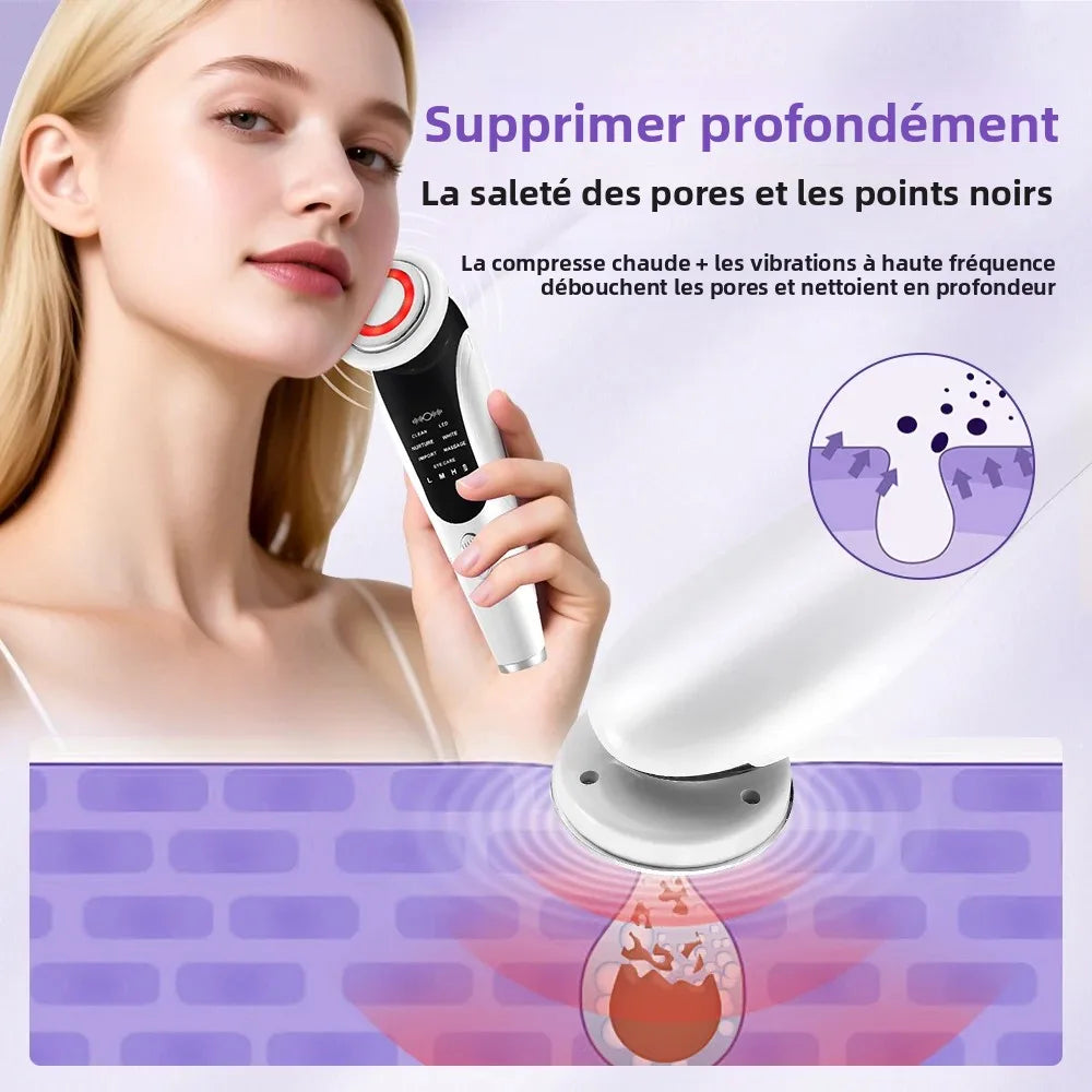 7 in 1 EMS Facial Massager Face Beauty Instrument with Induced Vibration and Hot Compress Face Skin Care Tool LED Light Therapy