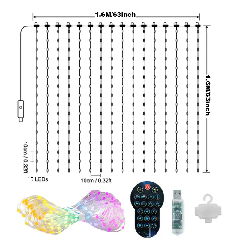 400LED Smart Curtain Lights 2*2M RGBIC Window Fairy Light APP Control Remote Music Mode for Home Halloween Christmas Decor