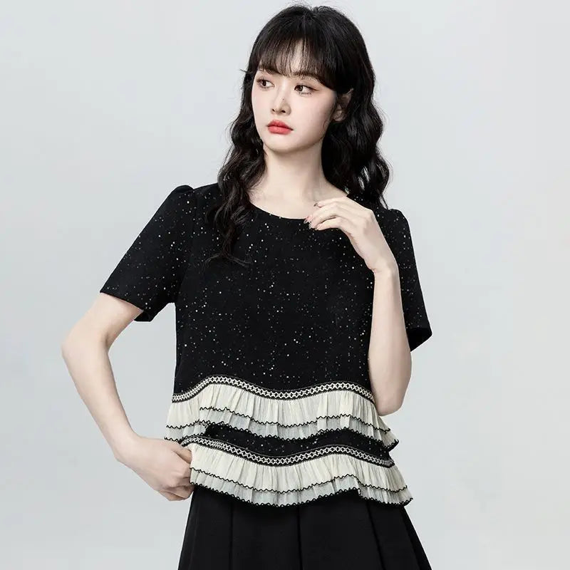 Fashionable Women's Clothing 2025 Summer Dopamine Outfit Slim-fit Short-sleeve Top for Women