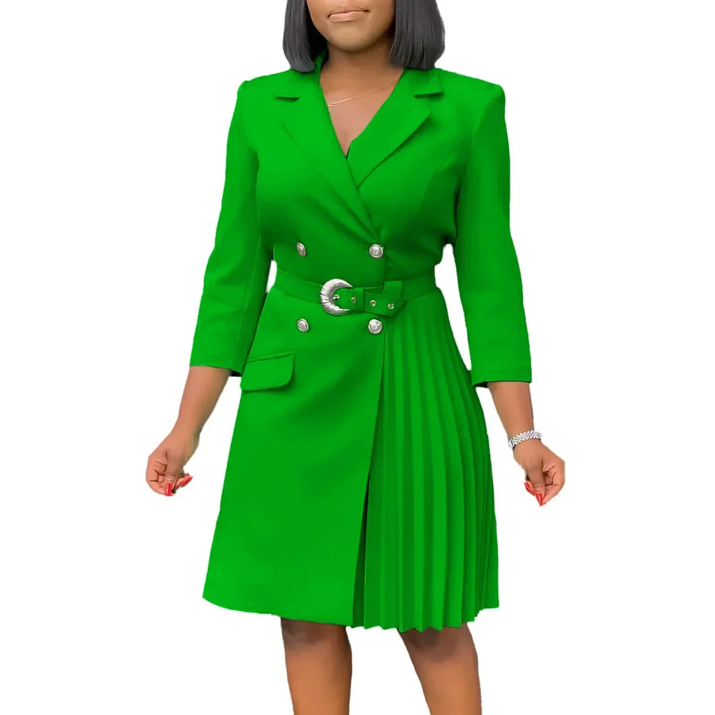 Customized Elegant Dresses for Woman 2025 Autumn Winter New Trends Notched Collar Full Sleeve Sashes Pleated Mid Calf Solid Fash