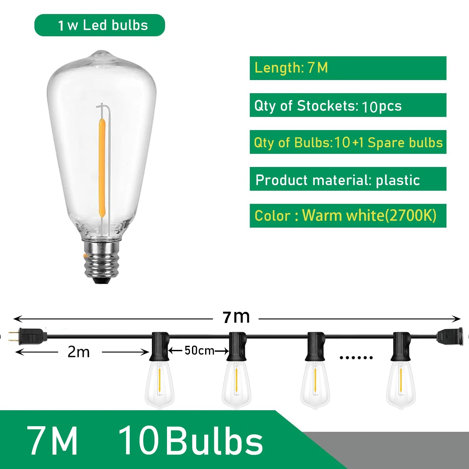 Festoon ST38 LED Globe String Fairy Lights Outdoor Dimmable For Christmas Party Garden Decor Garland Lamp Street Patio Backyard