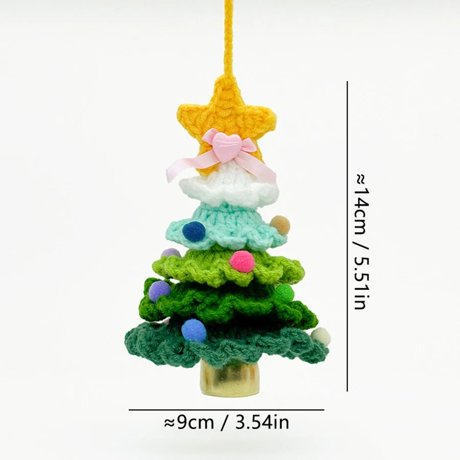 Knitted Christmas Tree with Jingle Bell Plush Christmas Hanging Pendant Wool Crochet Christmas Tree for Christmas Party Decor