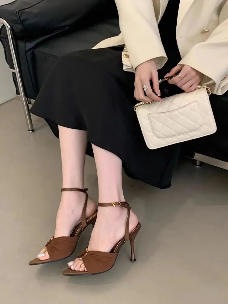 Sexy Super-high Heels Women Sandals Fad Pointed Toe Heeled Shoes 2025 Summer Stilettos Pumps Elegant Slingback Chaussures Femme