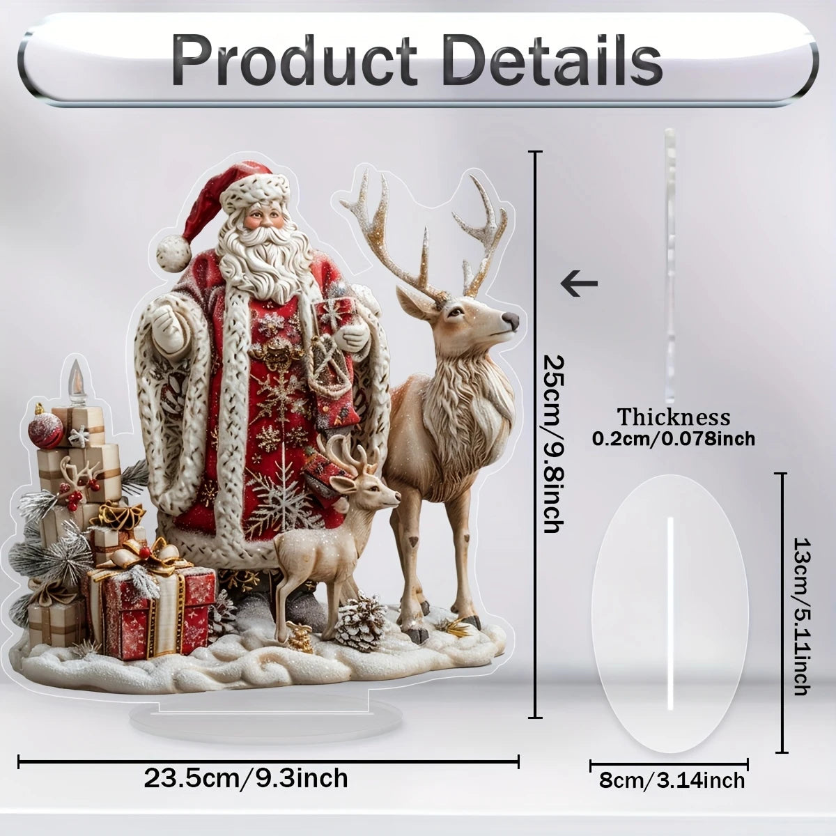 10in 2D Acrylic Display Stand Elk Sled with Santa Claus Christmas Decorations Multi-Functional Home Desk Decoration Photo Prop