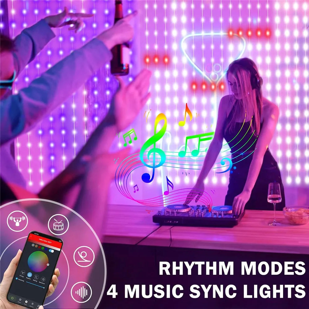 Smart Curtain Lights 400 LED Curtain Light with APP & Remote,DIY String Fairy Light for Valentine's Day, Motel, Bedroom