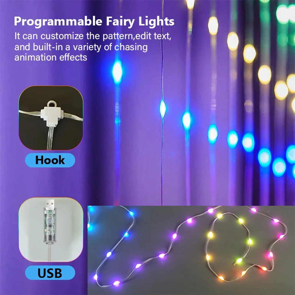400LED Smart Curtain Lights 2*2M RGBIC Window Fairy Light APP Control Remote Music Mode for Home Halloween Christmas Decor