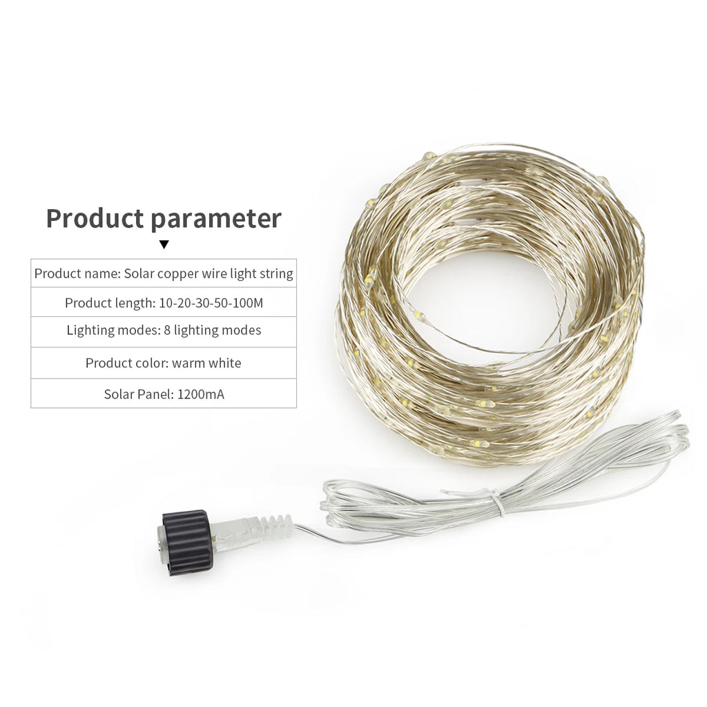 100M Fast Charge Large Size Solar Panel LED Solar Light Outdoor Garden Fairy Lights String Christmas Garland Yard Decoration