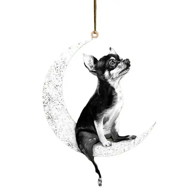 Car Rearview Mirror Pendant Dog Pendant Sitting On The Moon Cute Teddy Puppy Hanging Ornament Keychain Pendant Christmas Decor