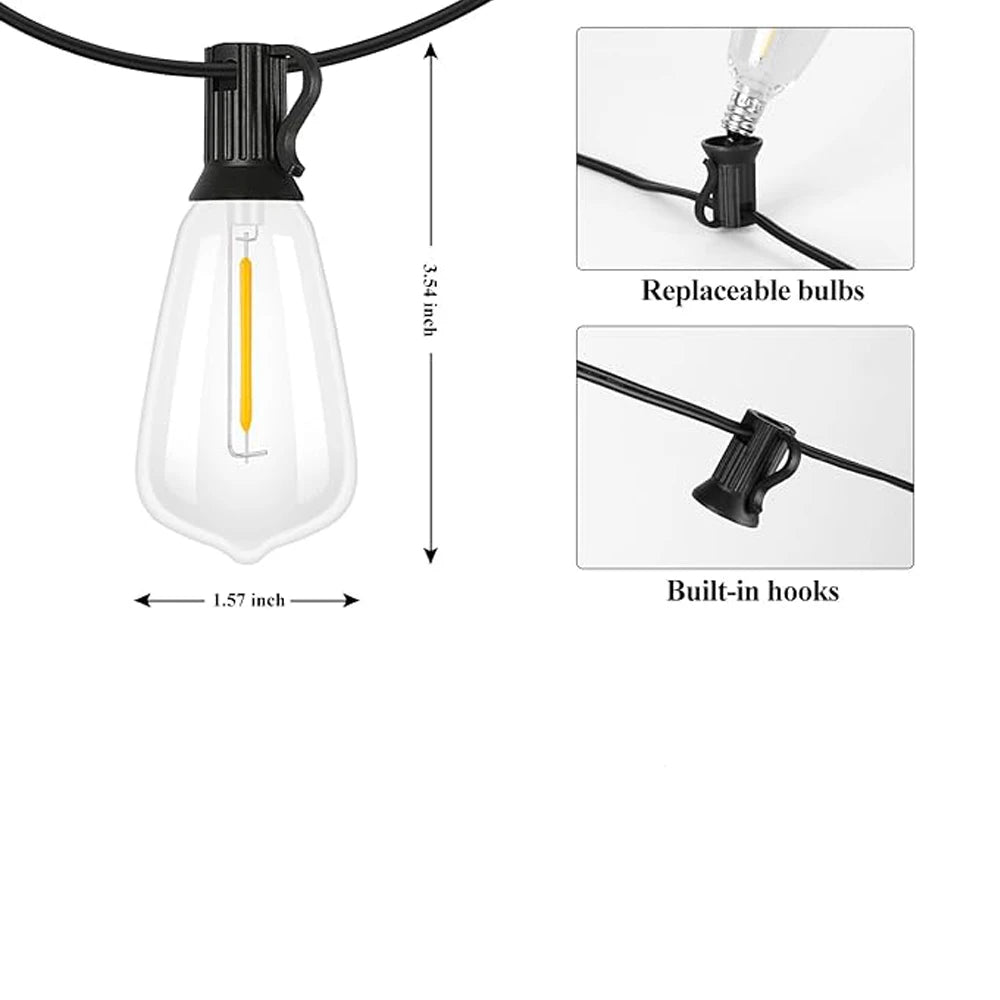 Festoon ST38 LED Globe String Fairy Lights Outdoor Dimmable For Christmas Party Garden Decor Garland Lamp Street Patio Backyard