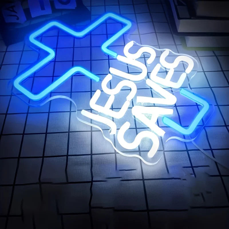 Jesus Cross Neon Sign Light, Led Neon Sign Bedroom Home Decoration Neon Sign, Wall Decor Christmas New Year Christian