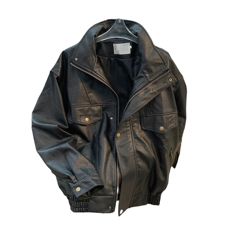 American High Street Motorcycle Jaet Men's Spring Autumn Trendy Brand Haome Loose Versatile PU Leather Workwear Coat