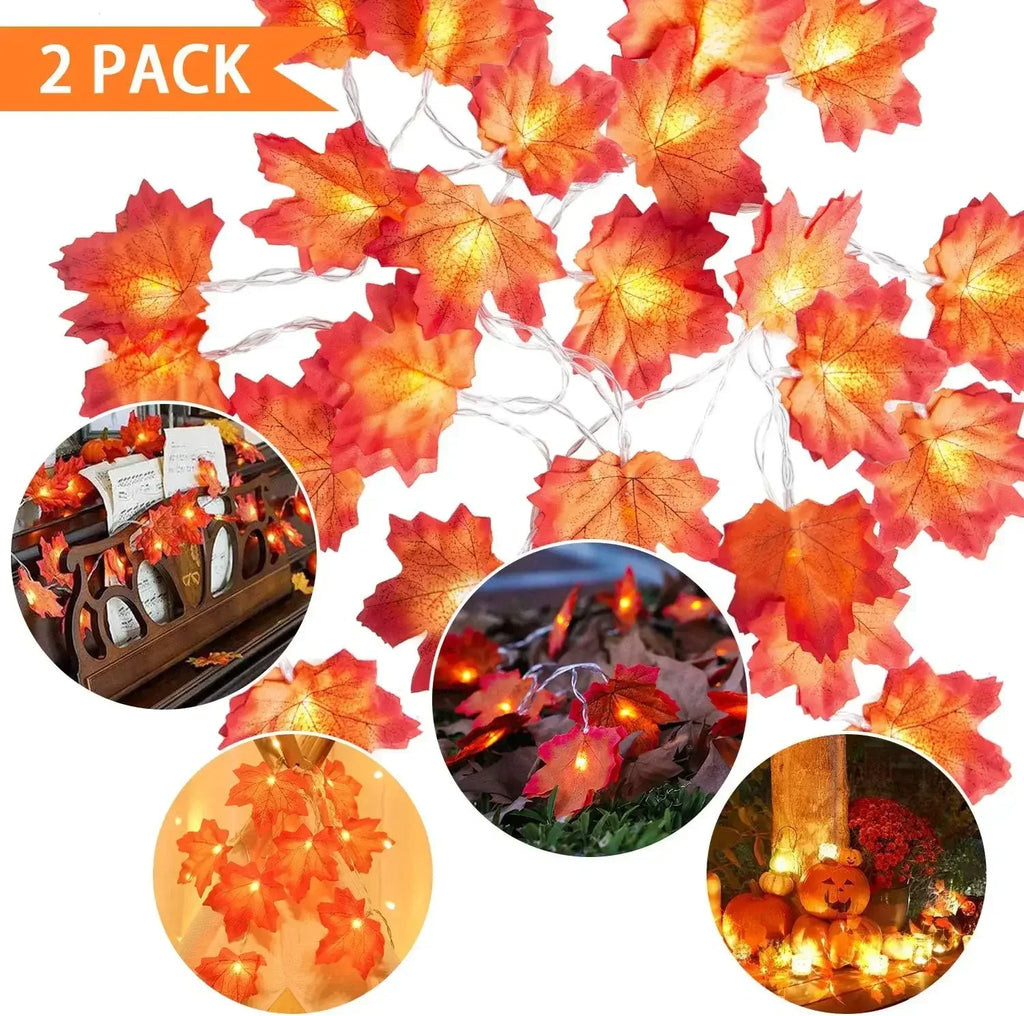1Pack Fall Decor Garland for Home LED Maple Leaves Fall Lights Garland Waterproof Harvest Thanksgiving Halloween Decoration