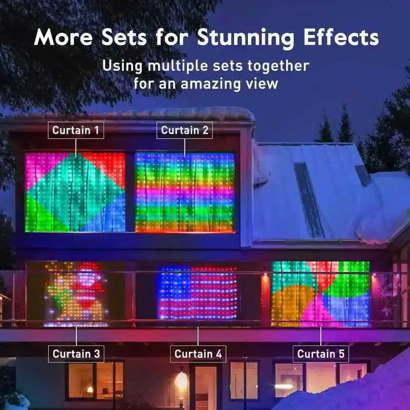 LED Curtain Light String RGBIC String Lights 400LEDS APP Remote Control Music Sync Curtain Light for Room Curtain Decorations
