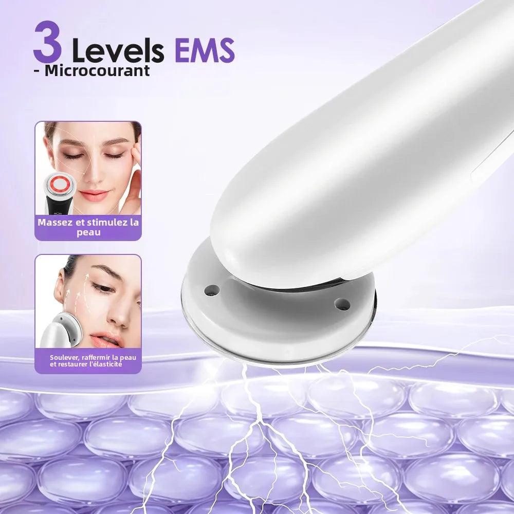 7 in 1 EMS Facial Massager Face Beauty Instrument with Induced Vibration and Hot Compress Face Skin Care Tool LED Light Therapy
