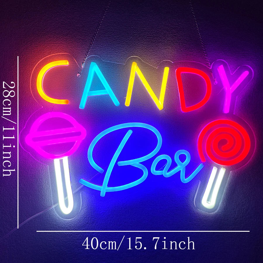 Candy Shop Led Neon Lights, Colored Candy Signs, Bedroom Wall Art Decoration, Family Parties, Christmas Holiday Night Lights.