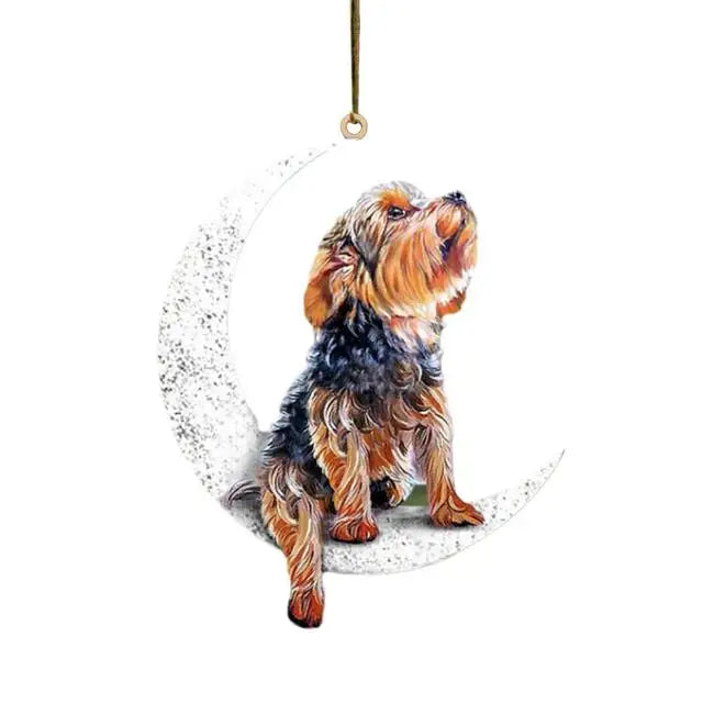 Car Rearview Mirror Pendant Dog Pendant Sitting On The Moon Cute Teddy Puppy Hanging Ornament Keychain Pendant Christmas Decor