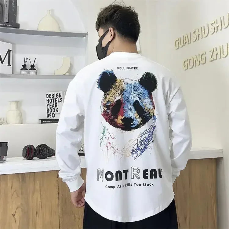 Fashion Trends 2025 T Shirt for Men Printed Tight Slim Fit Man Pullovers Streetwear High Brand Bulk Aesthetic Social Sweatshirts