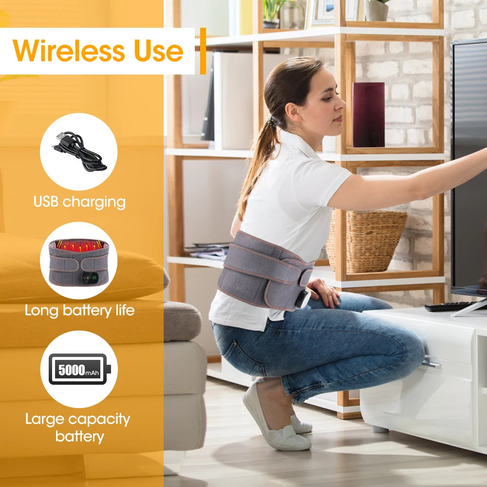 Heating Vibration Massager Belt, Red Light Hot Compress Waist Support Brace Waist Back Massage Lumbar Support Belt Health Care