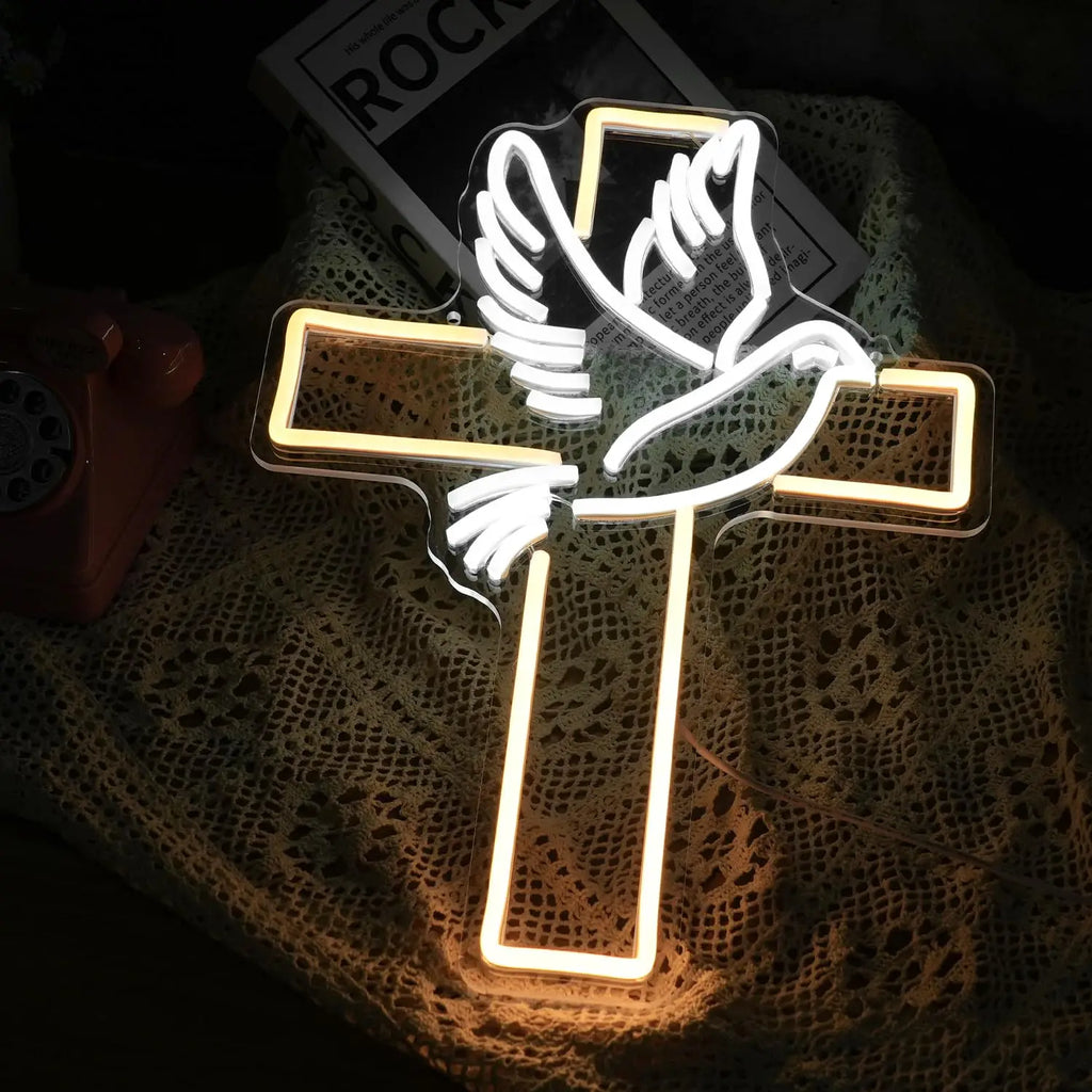 Jesus Cross Neon Sign Light, Led Neon Sign Bedroom Home Decoration Neon Sign, Wall Decor Christmas New Year Christian