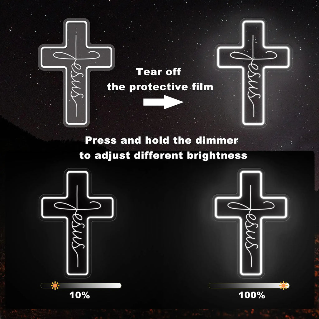 Jesus Cross Neon Sign Light, Led Neon Sign Bedroom Home Decoration Neon Sign, Wall Decor Christmas New Year Christian